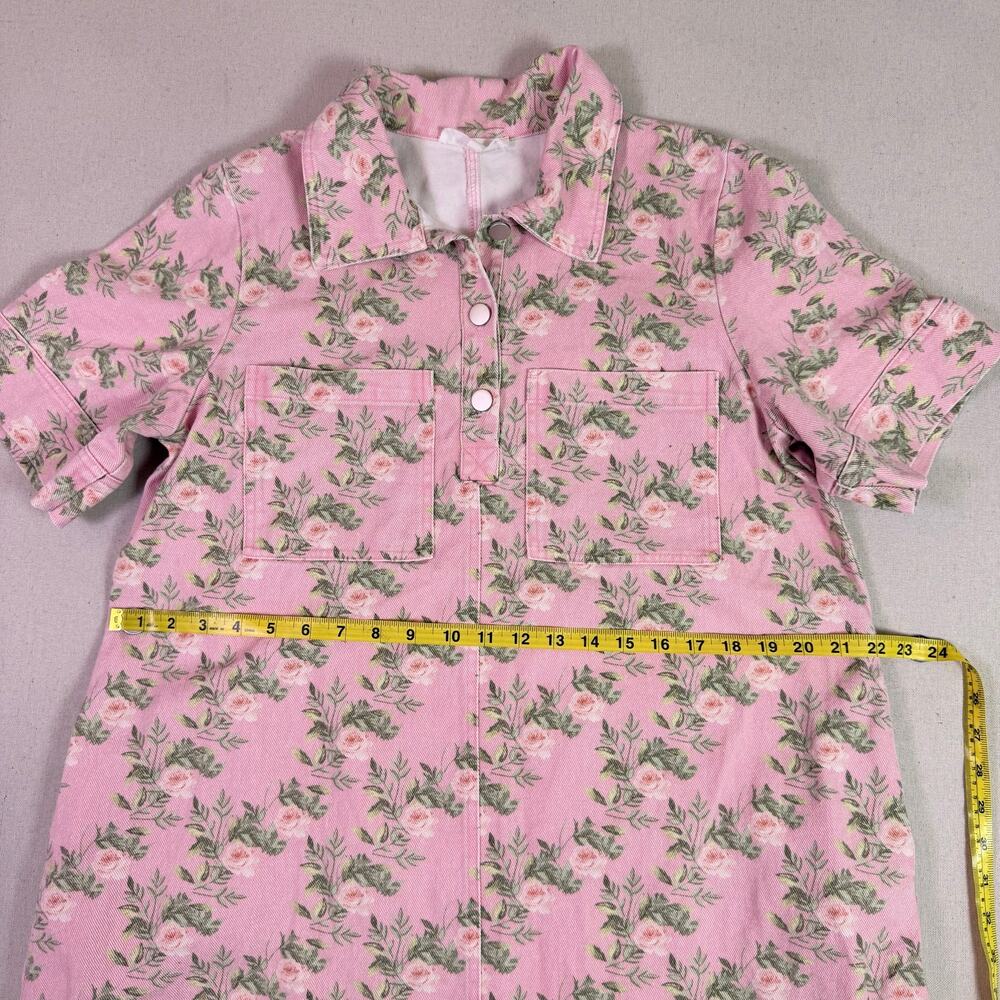 Entro Pink Denim Floral Rose Mini Shirt Dress Women's M Cottagecore Romantic - Picture 8 of 15